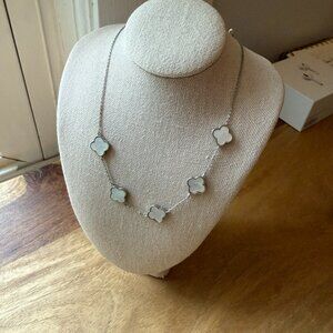 White Mother of Pearl Clover Necklace 16 inches